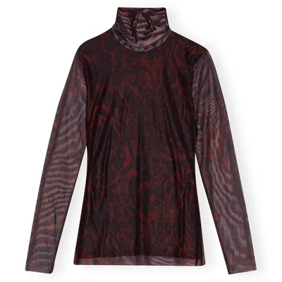 Ganni Printed Mesh Long Sleeve Top In Multi
