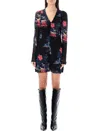 Ganni Graphic-print Gathered Minidress In Black