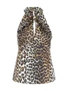 Ganni Leopard Print Satin Top For In Multicolor