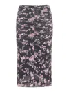 Ganni Floral Mesh Ruched High-waisted Midi Skirt In Multicolour