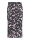 Ganni Floral Mesh Ruched High-waisted Midi Skirt In Phantom
