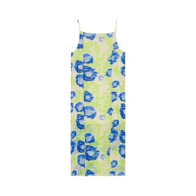 Pre-owned Ganni Printed Mesh Slip Dress 'strong Blue' | Women's Size 34
