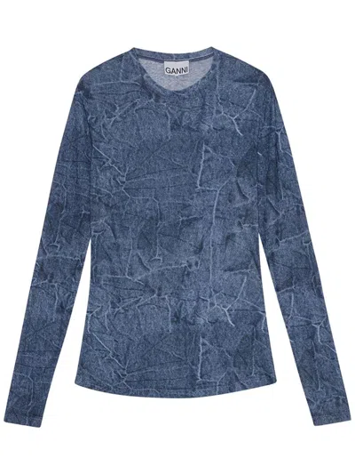 GANNI PRINTED MESH TOP