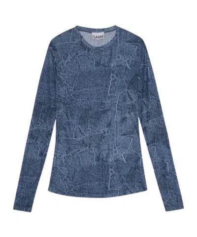GANNI GANNI LONG-SLEEVED DENIM EFFECT TOP