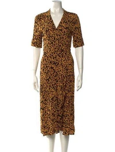 Pre-owned Ganni Printed Midi Length Dress In Black