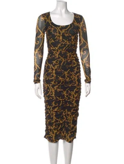 Pre-owned Ganni Printed Midi Length Dress In Black