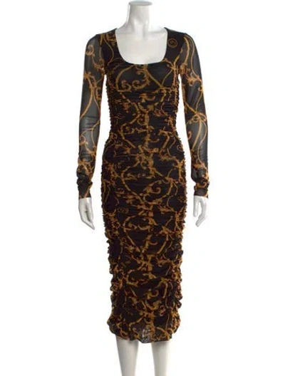 Pre-owned Ganni Printed Midi Length Dress In Black