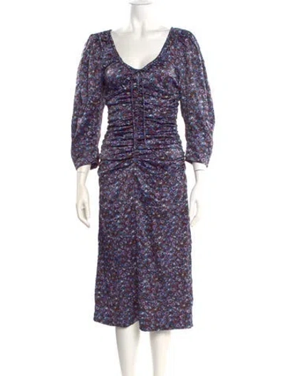 Pre-owned Ganni Printed Midi Length Dress In Blue