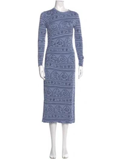 Pre-owned Ganni Printed Midi Length Dress In Blue