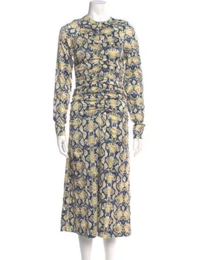 Pre-owned Ganni Printed Midi Length Dress In Blue