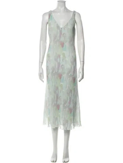 Pre-owned Ganni Printed Midi Length Dress In Blue