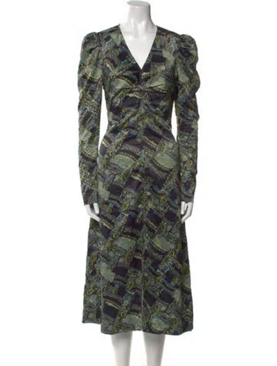 Pre-owned Ganni Printed Midi Length Dress In Green