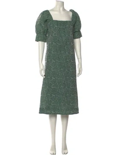Pre-owned Ganni Printed Midi Length Dress In Green