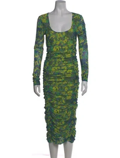 Pre-owned Ganni Printed Midi Length Dress In Green