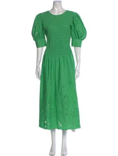 Pre-owned Ganni Printed Midi Length Dress In Green