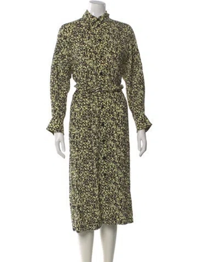 Pre-owned Ganni Printed Midi Length Dress In Green