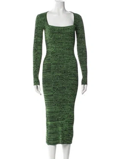 Pre-owned Ganni Printed Midi Length Dress In Green