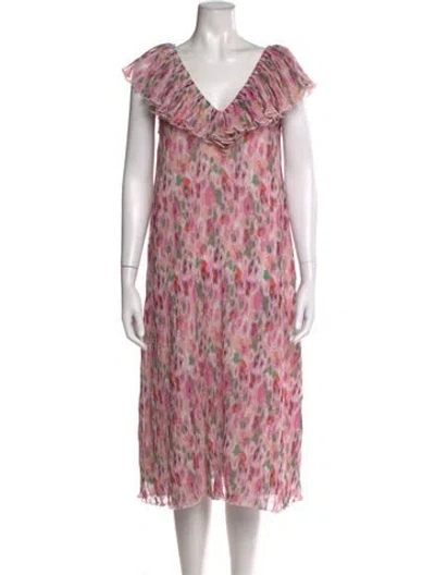 Pre-owned Ganni Printed Midi Length Dress In Pink
