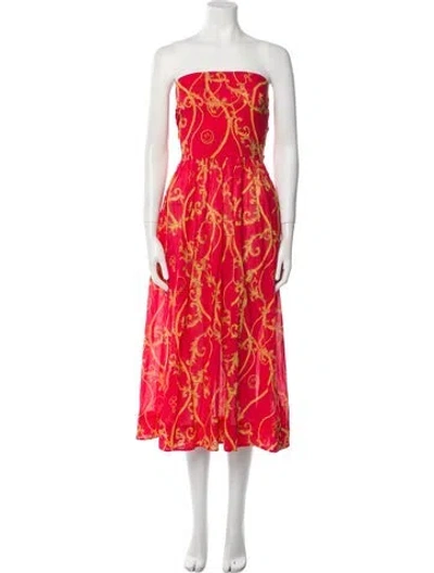 Pre-owned Ganni Printed Midi Length Dress In Red