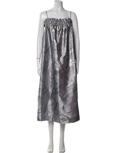 Pre-owned Ganni Printed Midi Length Dress In Silver