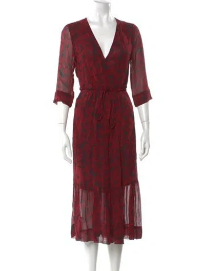 Pre-owned Ganni Printed Midi Length Dress W/ Tags In Red