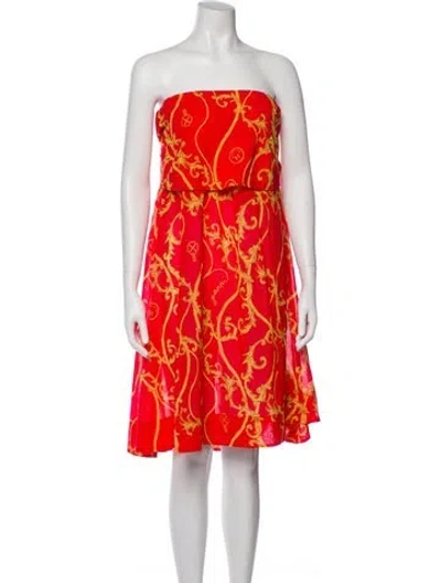 Pre-owned Ganni Printed Midi Length Dress W/ Tags In Red