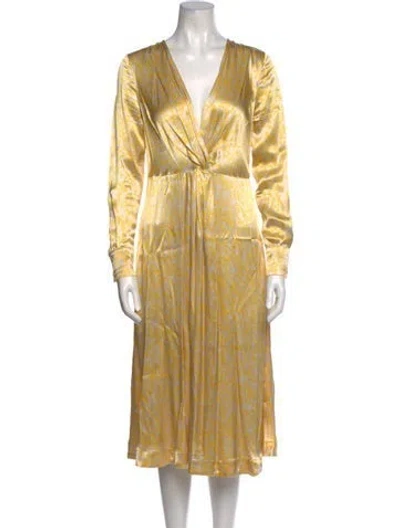 Pre-owned Ganni Printed Midi Length Dress In Yellow