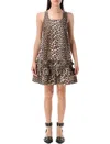 Ganni Brown Leopard Cotton Poplin Mini Dress In Animal Print