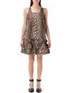 Ganni Brown Leopard Cotton Poplin Mini Dress In Animal Print