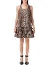 Ganni Brown Leopard Cotton Poplin Mini Dress In Animal Print