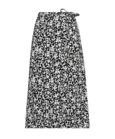 Ganni Printed Midi Skirt In Black