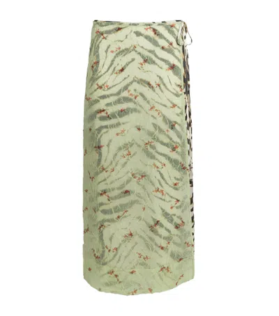 Ganni Printed Midi Wrap Skirt In Green