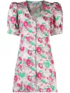 Ganni 3d Jacquard Button Down Mini Dress In Pink