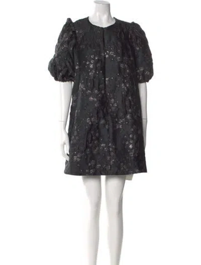 Pre-owned Ganni Printed Mini Dress In Black