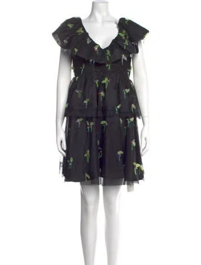 Pre-owned Ganni Printed Mini Dress In Black