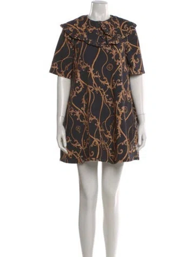 Pre-owned Ganni Printed Mini Dress In Black