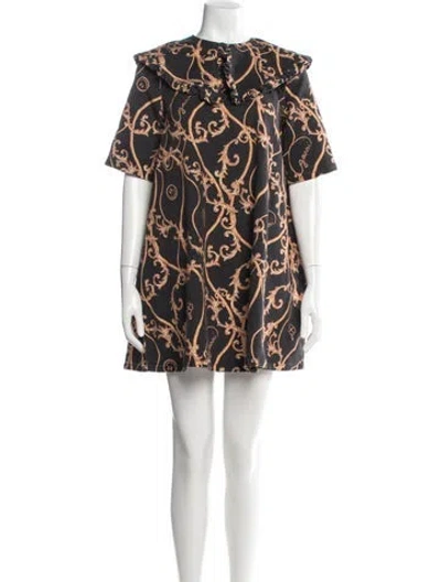 Pre-owned Ganni Printed Mini Dress In Black