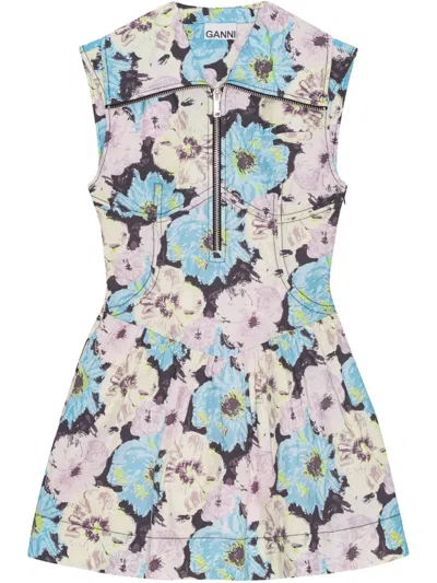 Ganni Minikleid Mit Print In Blau