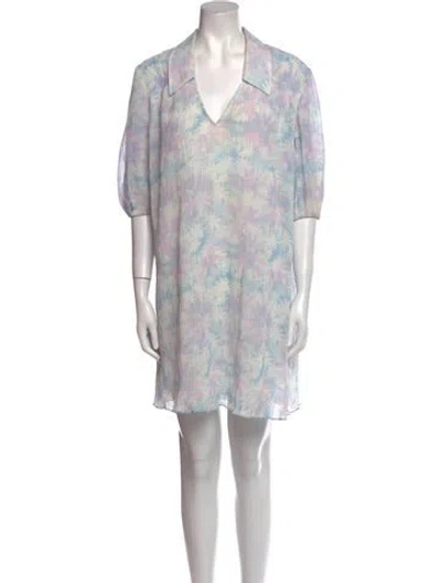 Pre-owned Ganni Printed Mini Dress In Blue