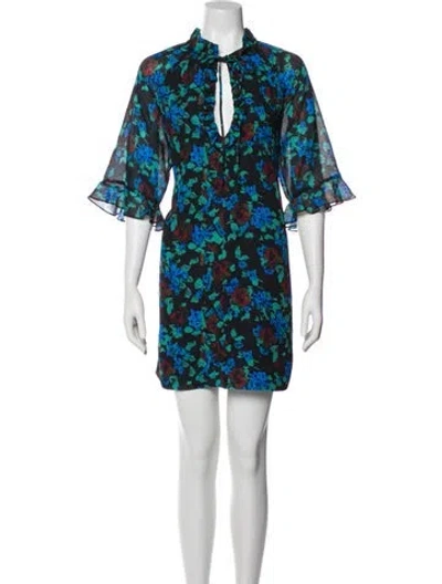 Pre-owned Ganni Printed Mini Dress In Blue