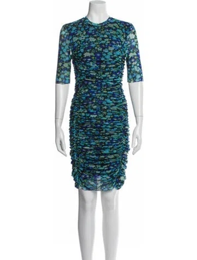 Pre-owned Ganni Printed Mini Dress In Blue