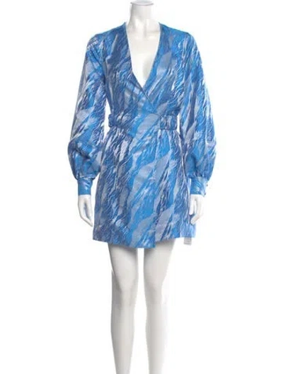 Pre-owned Ganni Printed Mini Dress In Blue