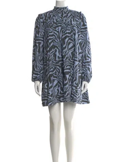 Pre-owned Ganni Printed Mini Dress In Blue