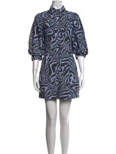 Pre-owned Ganni Printed Mini Dress In Blue