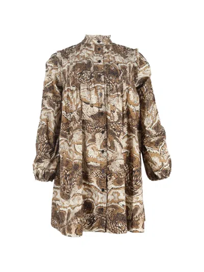 Pre-owned Ganni Printed Mini Dress In Brown