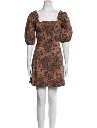 Pre-owned Ganni Printed Mini Dress In Brown