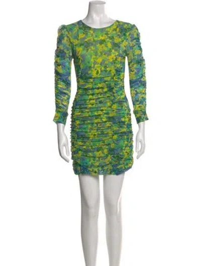 Pre-owned Ganni Printed Mini Dress In Green
