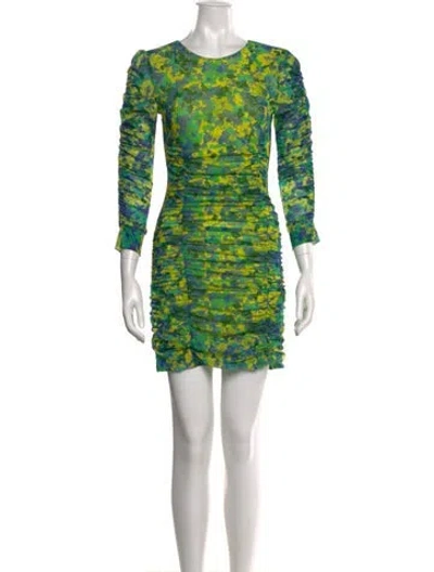 Pre-owned Ganni Printed Mini Dress In Green