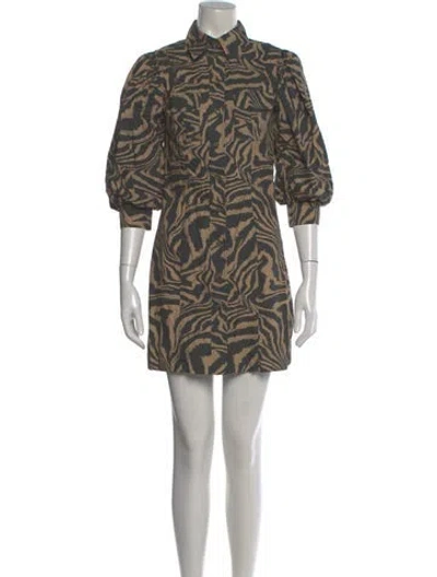 Pre-owned Ganni Printed Mini Dress In Green