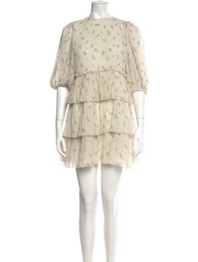 Pre-owned Ganni Printed Mini Dress In Neutral
